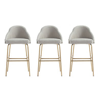 Manhattan Comfort Gracie 22" Modern Leatherette Upholstered Barstool - Stone and Gold - 3 Pack-Modern Barstool with Backseat Perfect for Bar and Kitchen Use. Set of 3