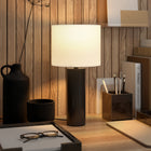 Hudson&Canal - Lampe de table York 40 cm de haut avec abat-jour en tissu - Bronze noirci/blanc-Comprend un cordon de 6 pieds avec un interrupteur marche/arrêt en ligne