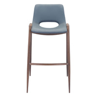Zuo Desi Barstool - Azure Grey/Walnut - Set of 2-Plush and durable faux leather fabric