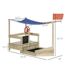 Outsunny - Bac à sable en bois pour enfants en forme de bateau avec couvercle - Bois naturel-Avec auvent pour l'ombre et la protection contre la pluie 