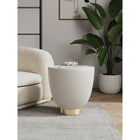 Manhattan Comfort - Table d’appoint moderne Anderson 18,43 po en similicuir crème-Magnifique plateau de table en céramique effet marbre