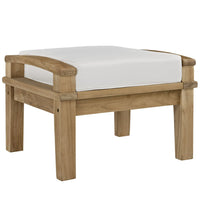 Modway Marina Outdoor Patio Teak Ottoman - Natural/White-Solid teak wood construction