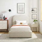 Modway Keynote Upholstered Fabric Curved Twin Platform Bed - Heathered Weave Ivory-Dense Foam Padding