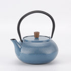 Minimal Enamelled Cast Iron Teapot - Line Blue - 0.6 L-Beautiful glossy enameled surface looks like ceramic