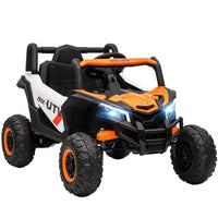 Qaba 12V Battery Powered Electric UTV with Slow Start - Orange-Speed ranges 1.9-4.4 mph (3-7 km/h) with 2 manual speeds and 3 remote speeds 