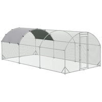 PawHut - grande cage à poules en métal galvanisé 9,2 pi x 18,7 pi x 6,5 po-Le toit ombragé garde les animaux au frais, au sec, confortables et protégés de la pluie et des rayons UV 