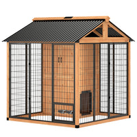 PawHut - Niche pour chien très grande, chenil en bois avec armoire de rangement - jaune-L'espace spacieux offre aux grands chiens suffisamment de place pour jouer librement 
