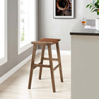Modway - Saoirse Cuir Tabouret de bar en bois - Brun noyer - Ensemble de 2-Appuie-pieds et supports latéraux