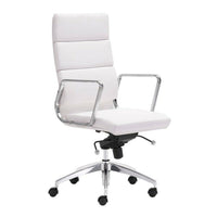 Plata Import - Chaise de bureau Plata Import - Paco en cuir PU à dossier haut en mousse avec cadre en métal, Blanc-Siege en cuir polyurethane blanc