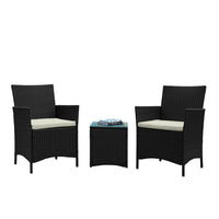 Manhattan Comfort Imperia Modern Patio 2-Person Seating Group 3-Piece Set with End Table - Grey/Cream-Modern 3-Piece Outdoor Patio Set with 2 Armchairs and 1 End Table