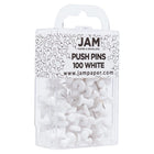 JAM Paper Colourful Push Pins - White - 100 Pack-Size: Standard (approx 1 inch) | Steel tipped - perfect for pinning notes on corkboards and cubicles