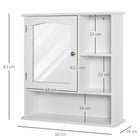 Kleankin Wall Mounted Bathroom Mirror Cabinet with Door and Adjustable Shelf - White-A door cabinet with an adjustable shelf and 3 open shelves for your daily necessities   