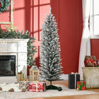 HOMCOM 5' Pencil Artificial Christmas Tree with Snow-Flocked Branches - Green-Sprayed with artificial snow to add a wintry appearance 