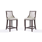 Manhattan Comfort Emperor 19" Traditional Faux Leather Upholstered Bar Stool - Pearl White and Walnut - 2 Pack-Traditional Barstool with Backseat Perfect for Bar and Kitchen Use. Set of 2