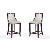 Manhattan Comfort - Tabouret de bar emperor traditionnel de 19 po en similicuir capitonné - blanc perle et noyer - lot de 2-Tabouret de bar traditionnel avec dossier parfait pour une utilisation au bar et dans la cuisine. Ensemble de 2