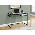 Monarch Specialties 7571 42" Computer Desk - White Marble-Look/Black Metal-Slender metal frame in a black finish provides stability and contrasts the white marble-look laminate panels