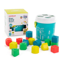 Miniland Feel to Learn: Shape Sorting Bucket - Turquoise - Set of 18-Sorting pieces that helps little ones to recognize different shapes and colors