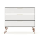 Manhattan Comfort Rockefeller 35.24" Mid-Century Modern 3-Drawer Dresser 2-Piece Set - White-Option to Fit up to a 32" TV Stand, with a 11 Lb. Shelf Capacity Per Shelf.