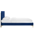 Modway Yasmine Channel Tufted Performance Velvet Full Platform Bed with Gold Metal Legs - Navy-Reinforced Center Beam