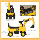 Aosom CAT Licensed Kids Manual Pedal Ride-On Excavator with Manual Shovel and Horn - Yellow-Includes a bucket 