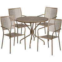 35.25'' Round Gold Indoor-Outdoor Steel Patio Table Set with 4 Square Back Chairs [CO-35RD-02CHR4-GD-GG]-Set Includes Table and 4 Chairs