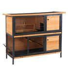 PawHut - Clapier à lapin 48 po 2 étages, grande maison pour animaux en bois, cage à lapin avec cadre en métal-Bois de sapin de haute qualité et cadre en métal dans une construction exquise avec salon surélevé, enclos arrière, rampe et porte 