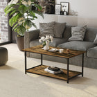 HOMCOM Rustic Coffee Table with Shelves - Rustic Brown-Quality particle board and steel frame make this vintage table durable for daily use