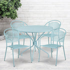 35.25'' Round Sky Blue Indoor-Outdoor Steel Patio Table Set with 4 Round Back Chairs [CO-35RD-03CHR4-SKY-GG]-Sky Blue Powder Coat Finish