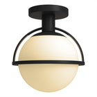 Hudson&Canal - Plafonnier semi-encastré Cieonna de 23,5 cm de large avec abat-jour en verre - Bronze noirci/blanc-Associé à un abat-jour en verre globe blanc