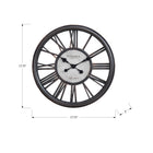 Monarch Specialties Clocks 18" Round Wall Clock - Antique Black -Durable plastic frame finished in antique black with a clear glass surface, and black metal hands attached to a stamped vintage backdrop for a decorative flare