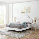 Modway Gwyneth Tufted Performance Velvet Full Platform Bed with Wood Legs and Gold Sleeves - White-Wood Slat Support System