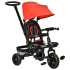 Qaba - Tricycle bébé 4 en 1 avec siège réversible et réglable - rouge-Conception 4 en 1 avec poignée de poussée parentale amovible, canopy et garde-corps 