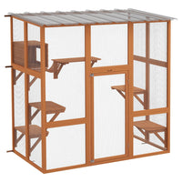 PawHut - Enclos extérieur pour chat en bois - 67,7 po L x 35,4 po l x 70,5 po H - orange-Installation contre le mur, connexion intérieure et extérieure 