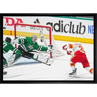 Jake Oettinger Dallas Stars Glove Save - Framed Canvas - 31" x 22"-Premium canvas print with gallery-wrapped edges