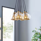 Modway - Peak Cône en laiton et globe en verre Lustre pendentif en grappe-Construction en acier plaqué bronze