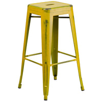 Flash Furniture – Tabouret de bar de 30 po en métal vieilli sans dossier, pour intérieur, jaune (ETBT350330)-Tabouret moderne empilable style industriel