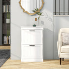 HOMCOM Narrow Shoe Cabinet with Flip Drawers - White-Compact design makes it great for small entryways or any narrow places