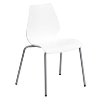 Flash Furniture – Chaise empilable Hercules en polypropylène avec cadre argenté, blanc-Chaise empilable multi-usages