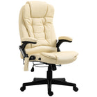 HOMCOM - Fauteuil de bureau exécutif en similicuir avec massage chauffant - beige-Chaise de bureau ergonomique, idéale pour une utilisation au bureau