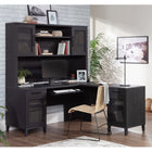Sauder Tiffin Line Hutch - Raven Oak-Adjustable shelf behind each framed door with rattan insert