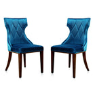 Manhattan Comfort - Lot de 2 chaises de salle à manger traditionnelles Reine 19,7 po en velours bleu cobalt et noyer-Chaise de salle à manger traditionnelle pour usage dans la salle à manger lot de 2