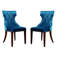Manhattan Comfort - Lot de 2 chaises de salle à manger traditionnelles Reine 19,7 po en velours bleu cobalt et noyer-Chaise de salle à manger traditionnelle pour usage dans la salle à manger lot de 2