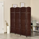 HOMCOM 4 Panels Hand-Woven Freestanding Room Divider for Home Office - Brown-Materials: Poplar Wood, Woven Wicker Paper
