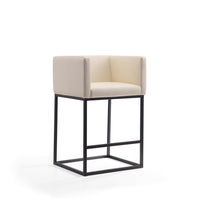 Manhattan Comfort - Tabouret de comptoir Embassy 20,5" style milieu du siècle moderne, revêtement en similicuir crème et noir-Tabouret de comptoir moderne du milieu du siècle avec dossier parfait pour une utilisation au bar et dans la cuisine