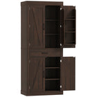 HOMCOM 72" H Kitchen Pantry Cabinet with Barn Doors - Brown-Features a rustic barn door design, enhancing your home's country charm 