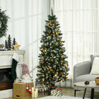 HOMCOM 6' Pre-Lit Snow-Flocked Skinny Artificial Christmas Tree - Green-Branch ends painted white to simulate snow 