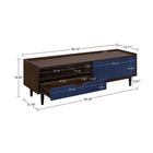 Manhattan Comfort Duane Mid-Century Modern TV Stand, Sideboard, Coffee Table and End Table - Dark Brown and Navy Blue - Set of 4-21.65" L x 59.25" W x 31.49" H