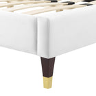Modway - Peyton Lit plateforme complet en velours haute performance avec pieds en bois et manchons en métal doré - Blanc-Pieds en bois avec manchons en métal doré et capuchons sans marque