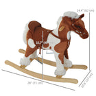 Qaba Kids Plush Rocking Horse with Wooden Rockers - Brown and White-The wooden bottom for smooth forward and backward rocking 