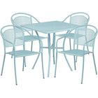 Table de jardin carrée de 28 po en acier bleu ciel et 4 chaises au dossier rond, intérieur/extérieur [CO-28SQ-03CHR4-SKY-GG]-L’ensemble comprend une table et 4 chaises